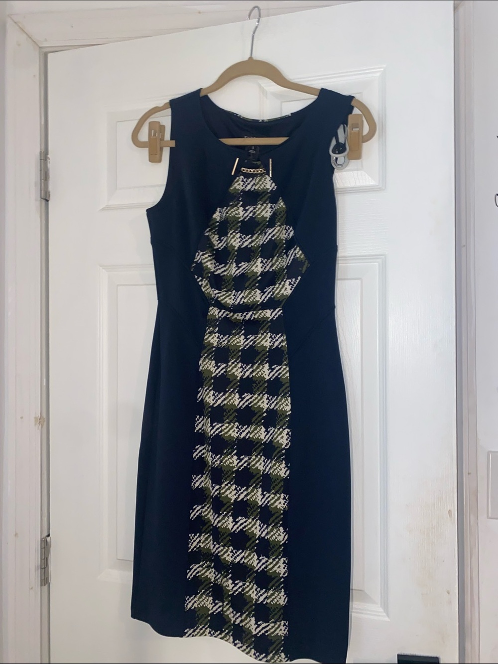 Enfocus Studio Navy Dress with Black-and-White Plaid Front